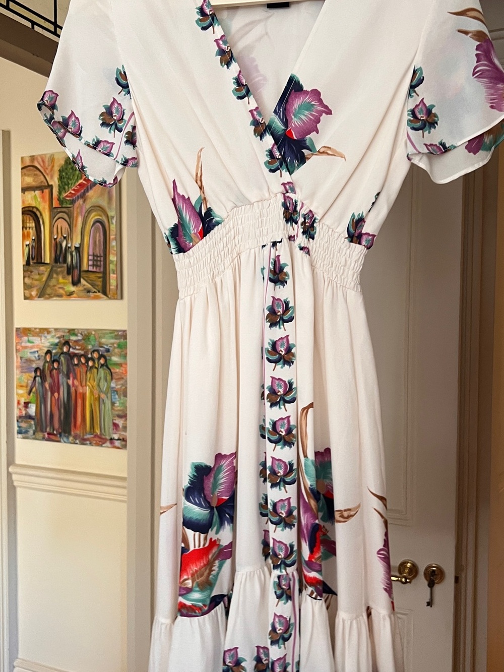 Yumi Kim White Midi Dress with Pink & Teal Floral Print
